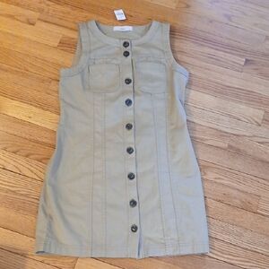 Loft Sleeveless Button-Front Dress in Khaki